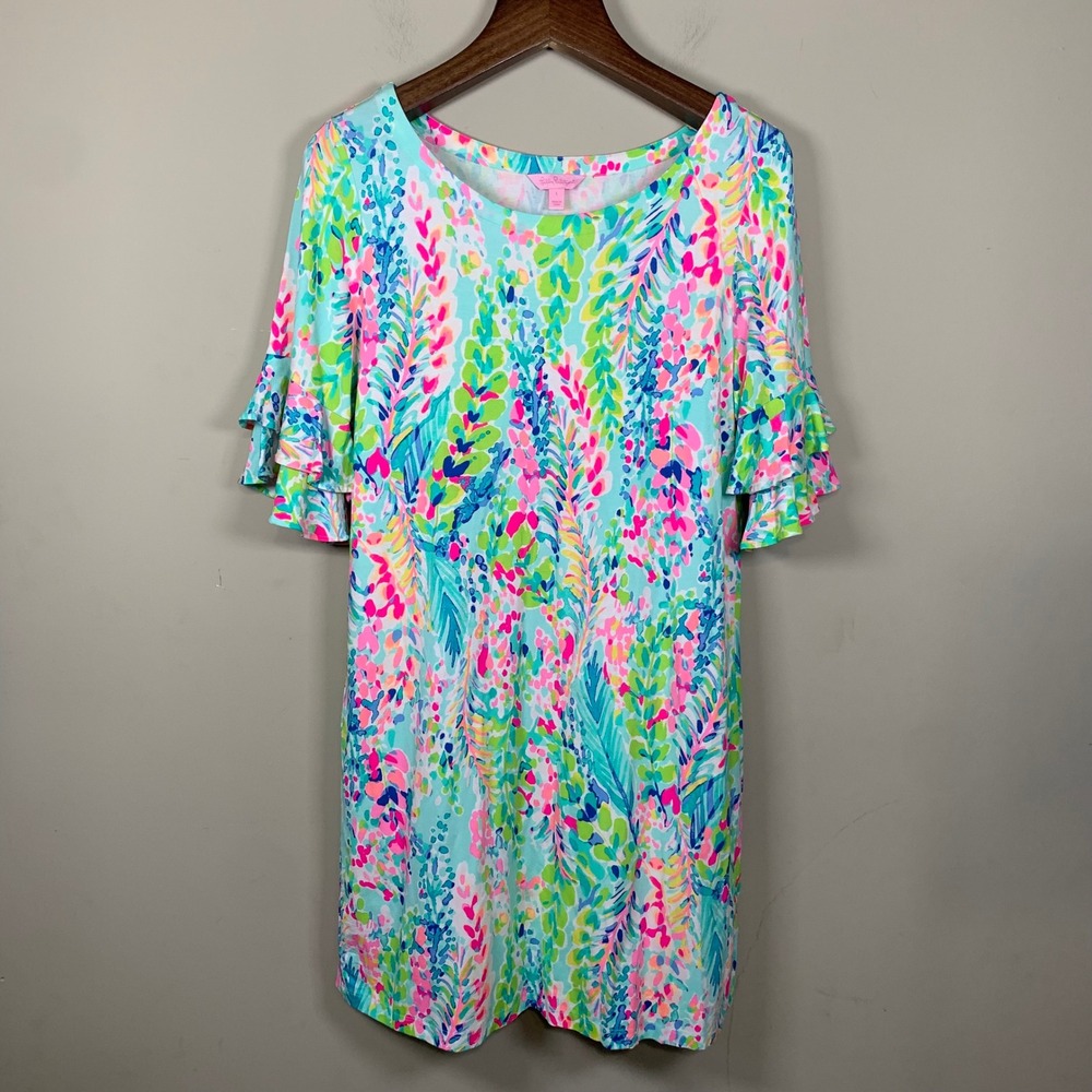 Lilly Pulitzer Lula Dress "Catch the Wave" Print Size Large Preppy Colorful - Picture 10 of 11